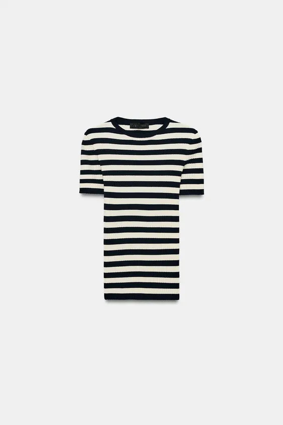 TOP AUS GERIPPTEM STRICK MIT STREIFEN | Zara DE