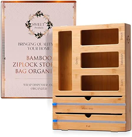 [NEW 2022] Ziplock Bag Storage Organizer for Kitchen Drawer With [3 Layer Top] by SWILLT- Bamboo-... | Amazon (US)