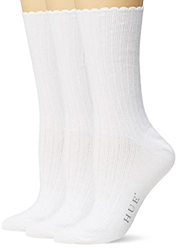 HUE Womens Scalloped Pointelle Crew Socks, 3 Pair Pack, White | Amazon (US)