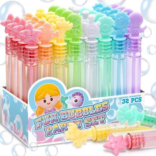 32 Pcs Mermaid Bubbles for Kids with Gift Box, 8 Color Mini Pastel Bubble Wand for Mermaid Birthd... | Amazon (US)