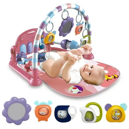 Babyeap Baby Gym Play Mat 3 in 1 Fitness Rack with Music and Lights Fun Piano Baby Activity Center,Pink | Walmart (US)