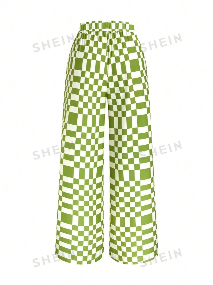 SHEIN LUNE Plus Size Plaid Front Tie Casual Pants | SHEIN USA | SHEIN