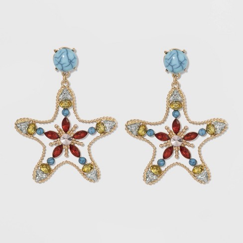 SUGARFIX by BaubleBar Embellished Starfish Drop Earrings - Aqua | Target