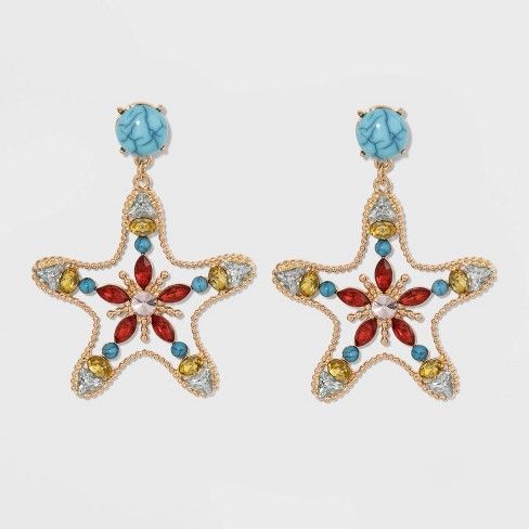 SUGARFIX by BaubleBar Embellished Starfish Drop Earrings - Aqua | Target