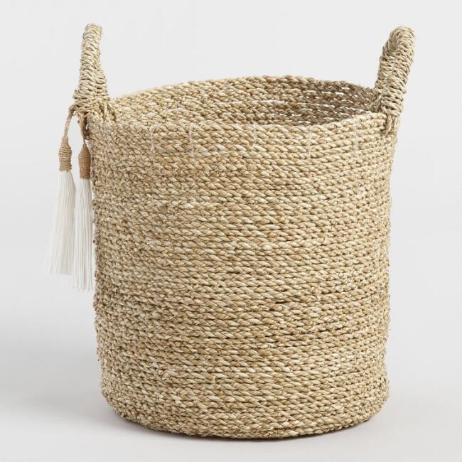 Delilah Seagrass Tote Basket With Tassels | World Market