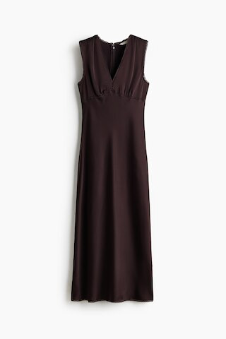 H & M - Sleeveless Satin Dress - Brown | H&M (US + CA)