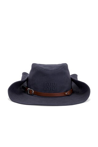 Miu Miu Drill Cuoietto Hat in Navy | FWRD 