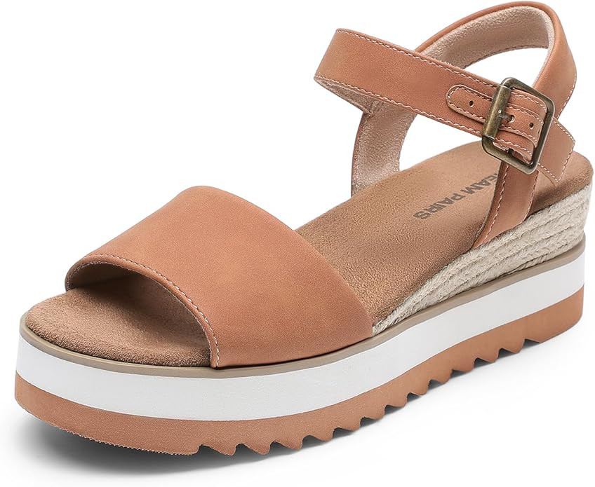 DREAM PAIRS Women's Open Toe Buckle Ankle Strap Espadrille Platform Wedge Sandals | Amazon (US)