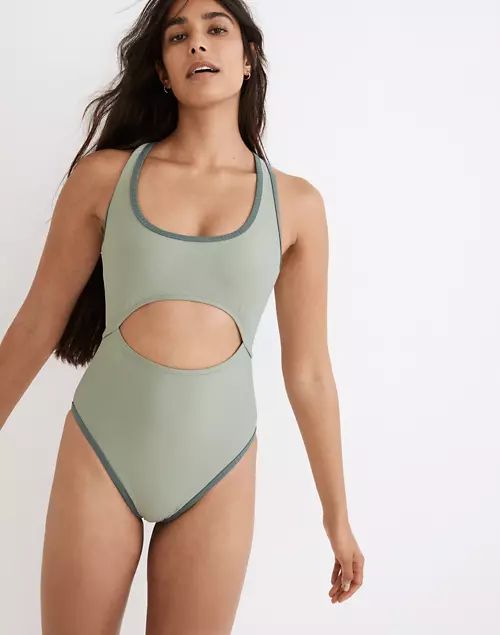 Madewell Second Wave Ribbed-Trim Racerback Cutout One-Piece Swimsuit | Madewell