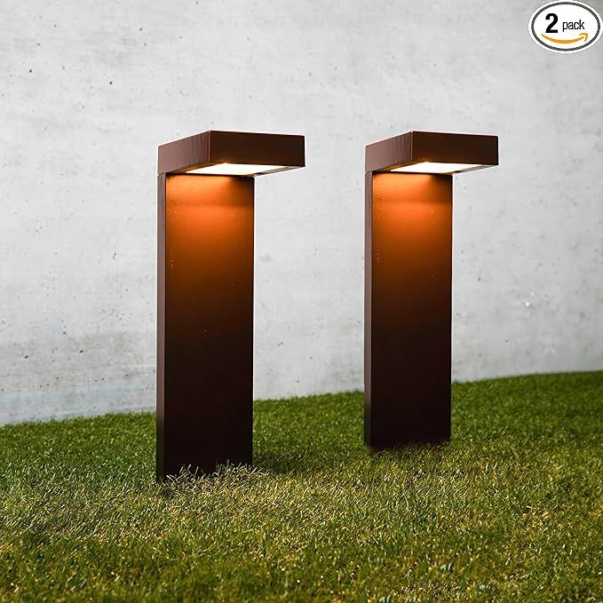 Enchanted Spaces Set of 2 Modern Solar Bronze Metal L-Shaped Path Lights with Bright LED, Solid M... | Amazon (US)