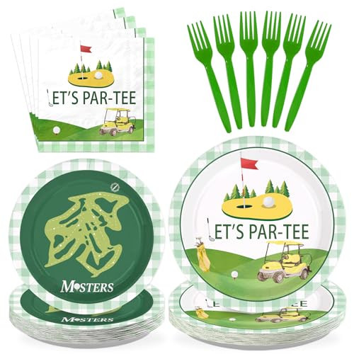 96 Pcs Masters Golf Party Decorations Yellow Green Golf Plates and Napkins Disposable Let’s Par-Tee Tableware Set for Boys Girls Golf First/1st Birthday Baby Shower Masters Party Supplies Serves 24 | Amazon (US)