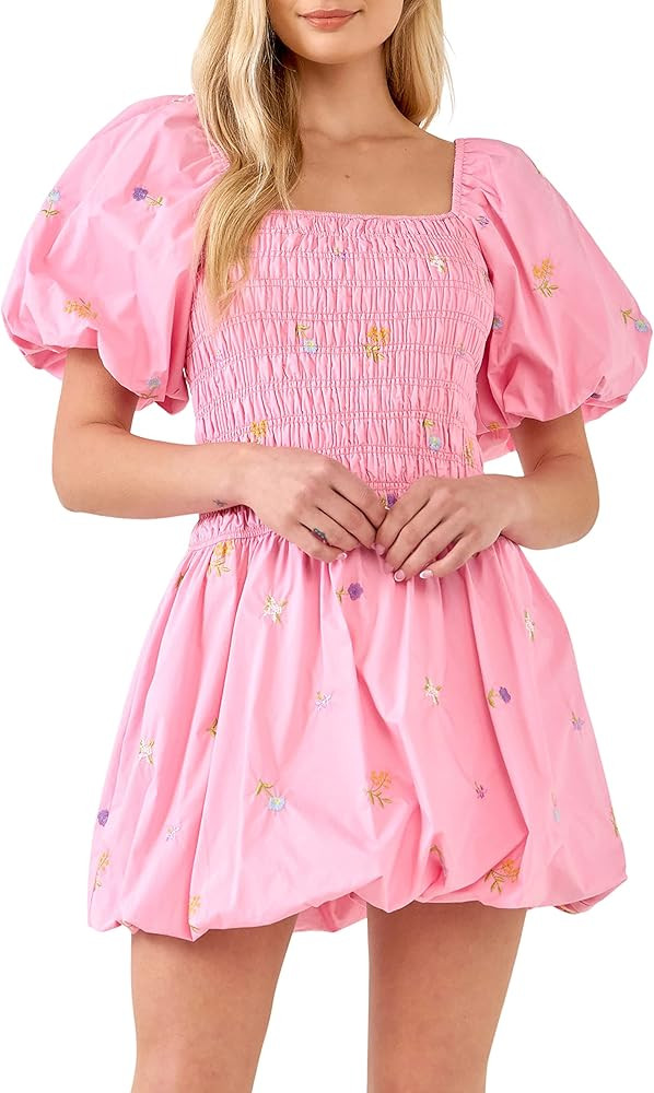 English Factory Smocked Dress with Balloon Sleeves | Amazon (US)
