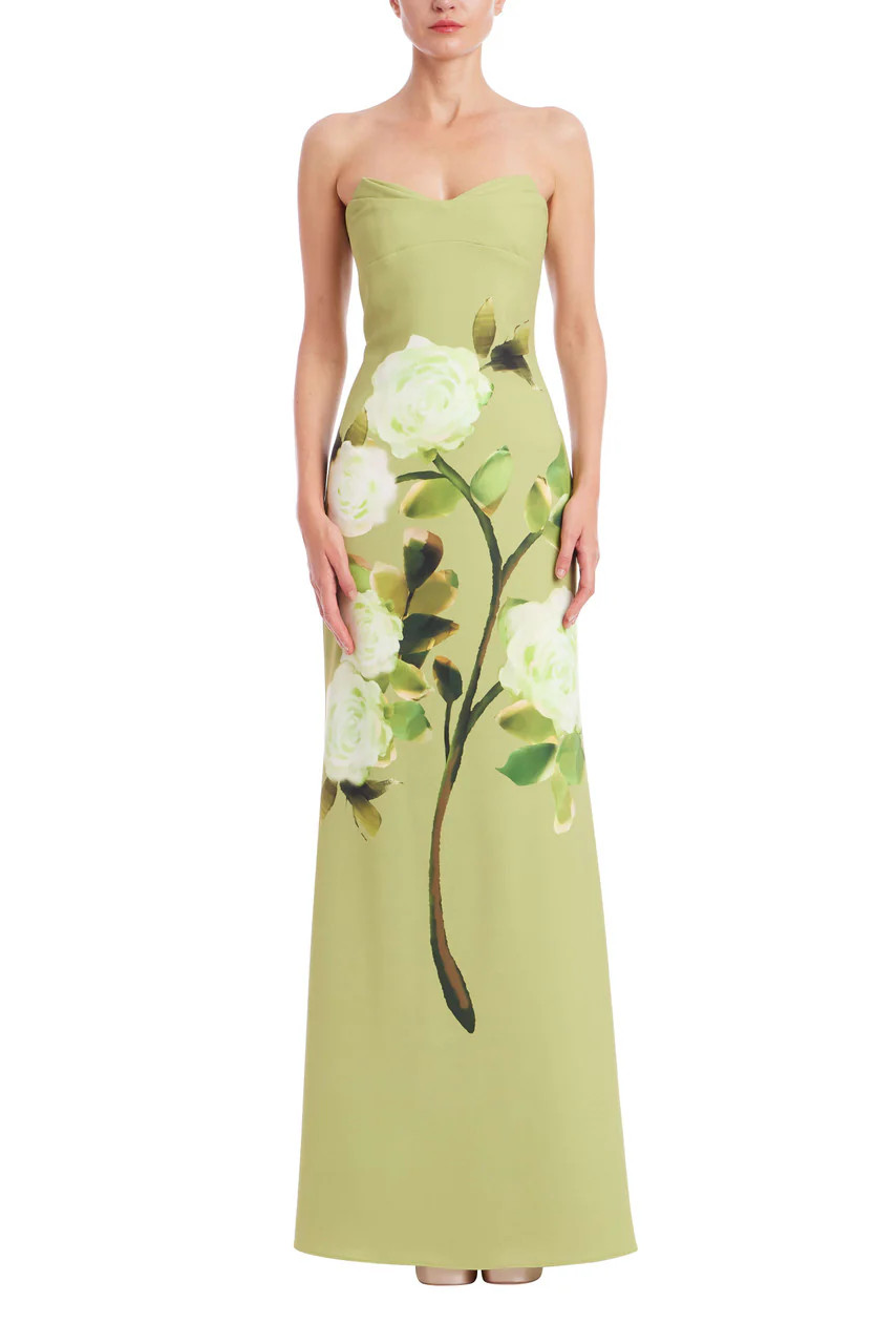 Strapless Floral Print Column Gown by Badgley Mischka | Badgley Mischka