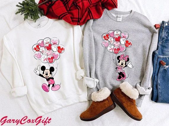Mickey Minnie Sweatshirts, Disney Valentines Sweatshirts, Disney Couple Sweatshirt, Disney Balloo... | Etsy (US)