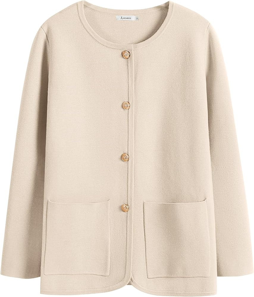 ANRABESS Womens Long Sleeve Button Down Knit Cardigan Sweater Blazer with Pockets | Amazon (US)