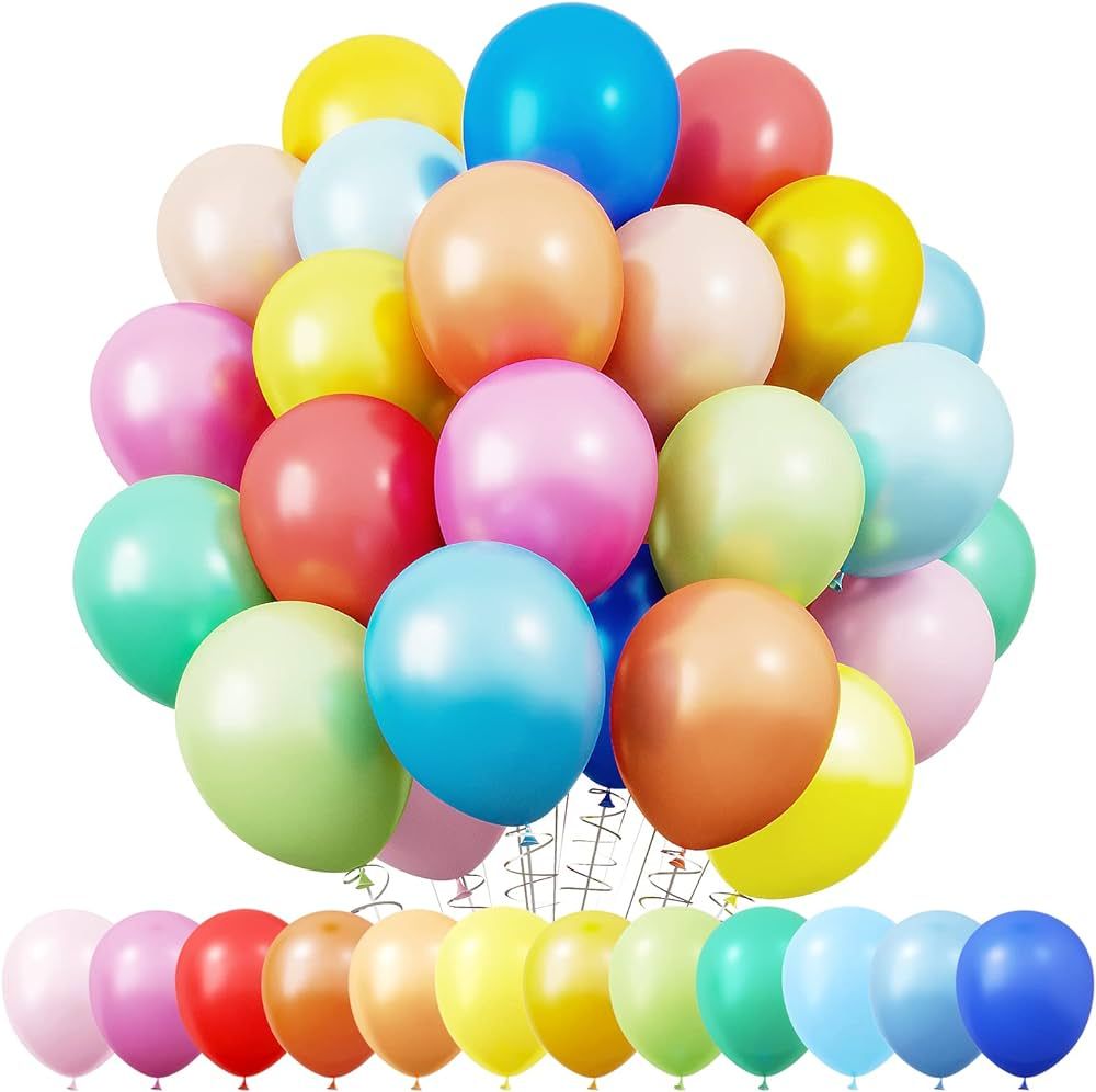 RUBFAC 100pcs Balloons 12 Inch Rainbow Latex Balloons with 12 Assorted Colors for Birthday Party ... | Amazon (US)
