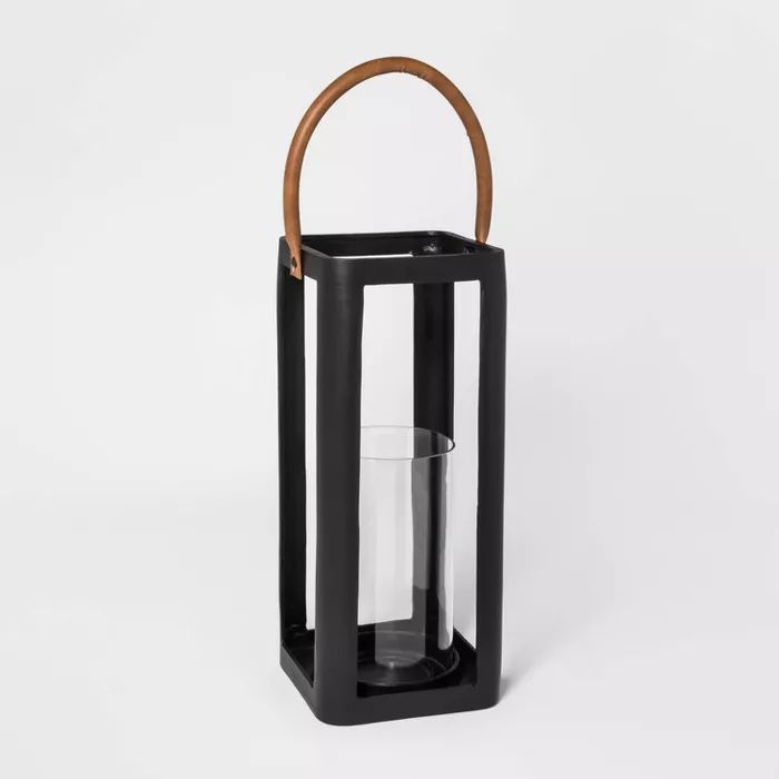 15.7" x 7.2" Metal Lantern Pillar Candle Holder Black - Threshold™ | Target