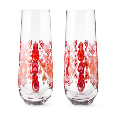 Amour Heart Ikat Stemless Flute, Set of 2 | Williams-Sonoma