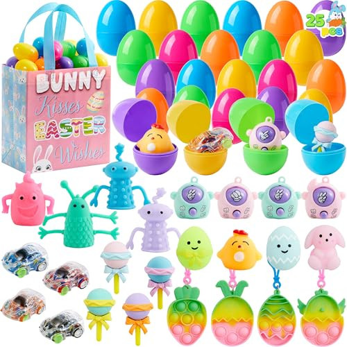 JOYIN 25pcs Prefilled Easter Eggs with Assorted Toys Plus Stickers, Easter Eggs Fillers for Basket Stuffers, Kids Hunt, Party Favors, Classroom Prize Supplies | Amazon (US)