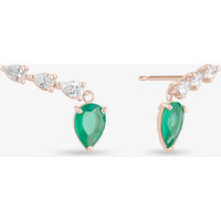 Green Emerald & Pear Diamond Ear Crawlers in 14K Rose Gold by Lana Jewelry | Lana Jewelry (US)