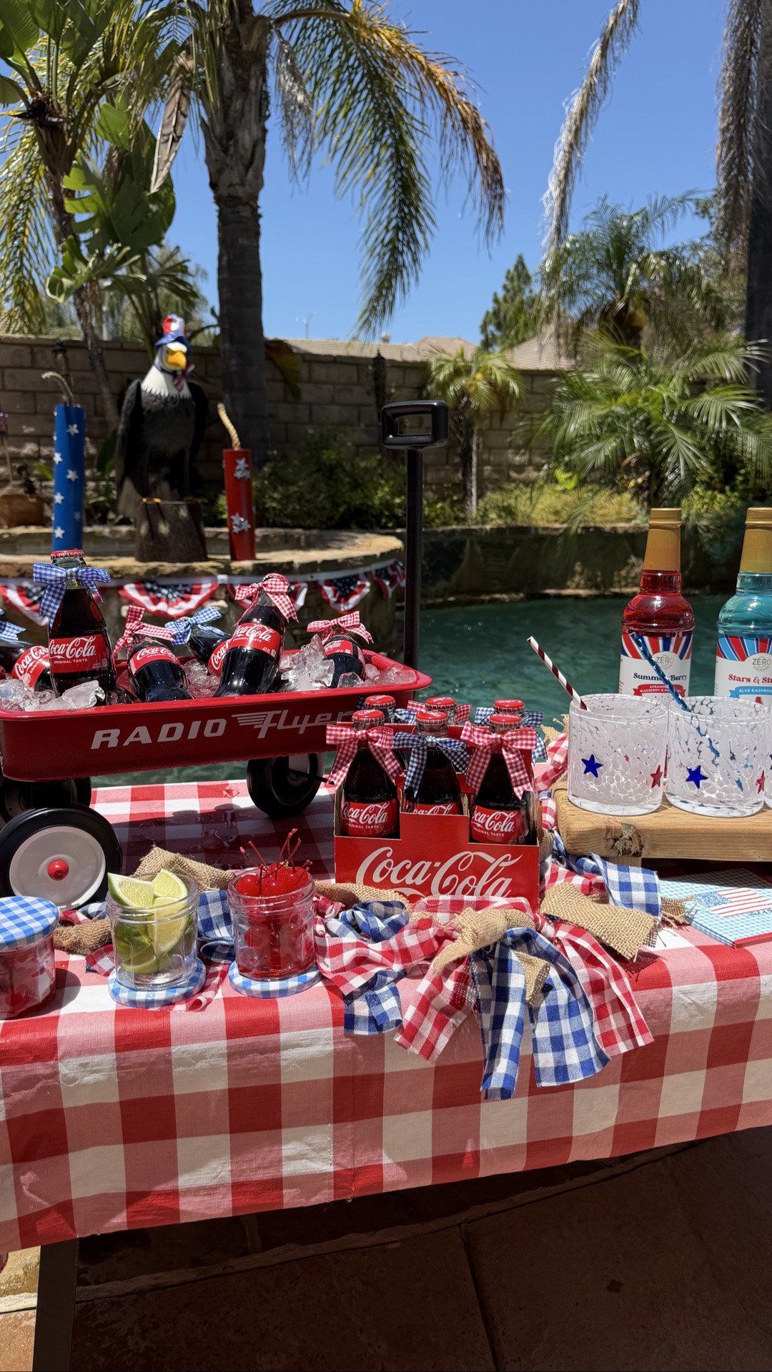 4th of July summer bbq dirty Cole float bar. Cherry coke buffet. Coca Cola mini bottles. Cherry coke tablescape. 4th of July tablescape

#LTKSeasonal #LTKHome #LTKfoodie