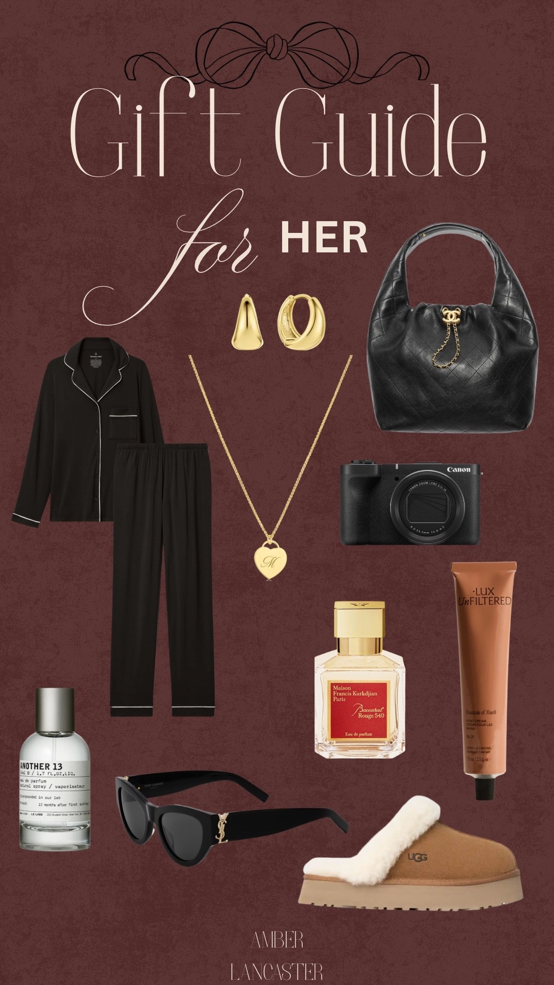 Gift ideas for her! 👜🎁 | 
gift guide, gift ideas, christmas gift,
christmas gift ideas, christmas gift guide, gift guide for her, gift ideas for her, gifts for her, gift for moms, women’s gifts, women’s gift guide, bag, chanel bag, women’s pajamas, perfume, digital camera, set and stones jewelry, ugg slippers, ysl sunglasses, designer bag, designer sunglasses, lux unfiltered, baccarat rouge, le labo, tommy john, gold hoops, necklace, gold necklace, canon. 

#LTKHoliday #LTKSeasonal #LTKGiftGuide