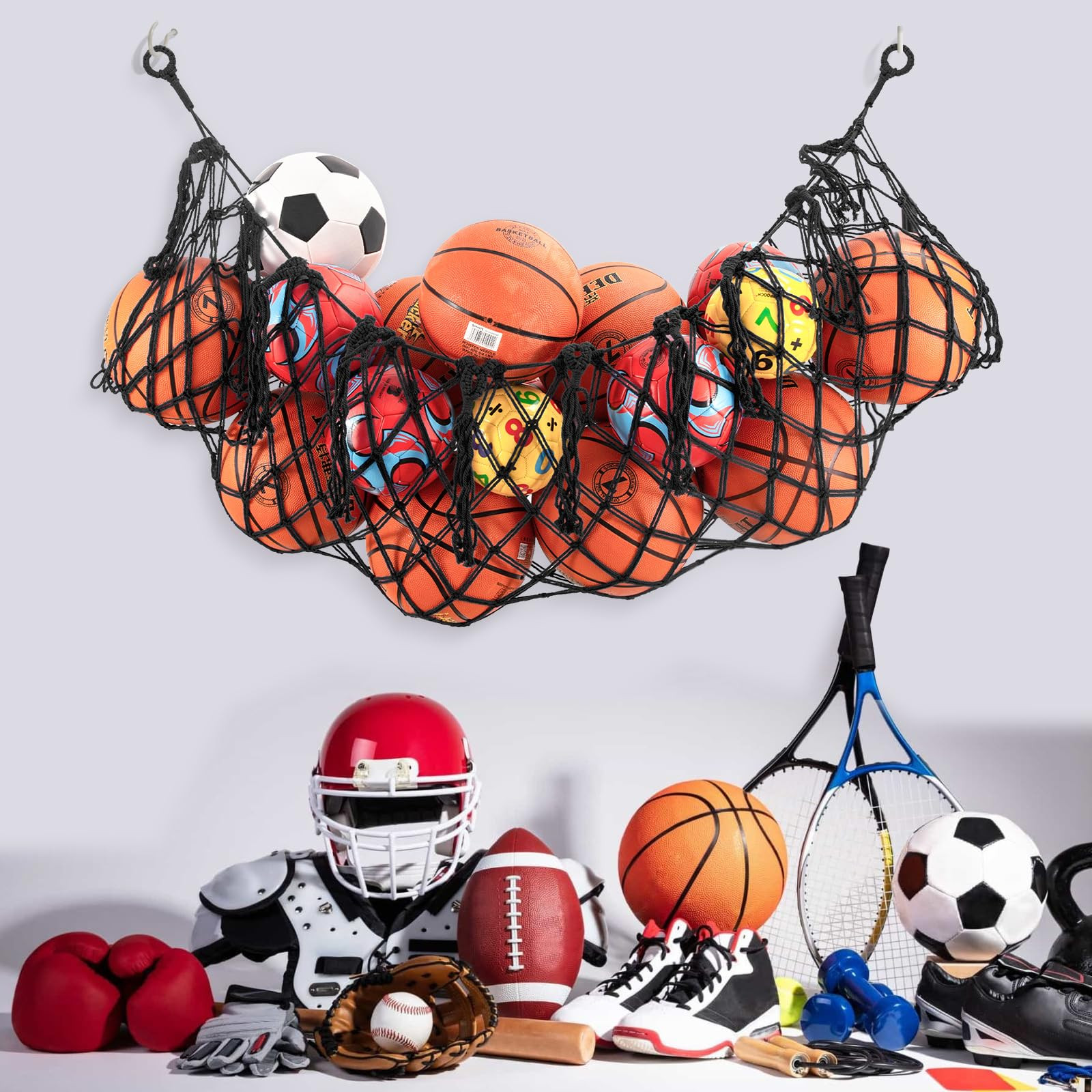 Sports Ball Storage Net,Hanging Basket Organizer Net for Basketballs,Volleyballs Soccer, Sport Eq... | Amazon (US)