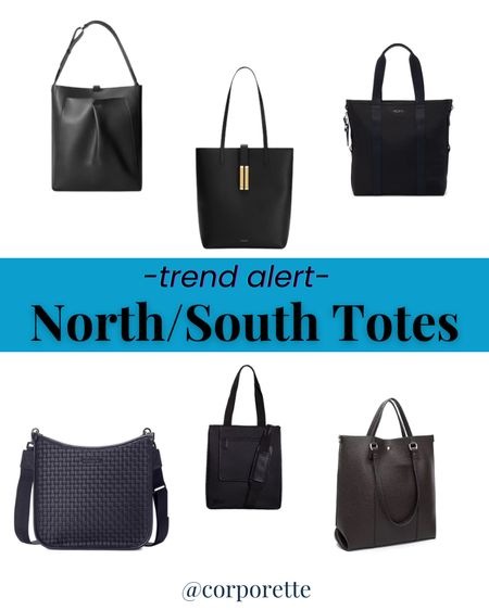 North/south totes are EVERYWHERE right now, so we went on a hunt! See the full post for the roundup and our thoughts -- quickly, the big pro is that there's much less wasted space, but the con is that you can feel that you're digging sometimes. I especially love the bags with trolley sleeves and laptop pockets (Cuyana, Tumi, and Lo & Sons)!  #LTKStyleTip #LTKWorkwear  https://corporette.com/the-best-north-south-totes-for-work/ 