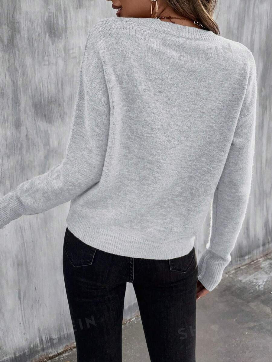SHEIN LUNE Solid Color Crew Neck Long Sleeve Simple Pullover Sweater, Casual Daily Wear | SHEIN