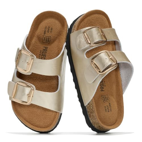 Project Cloud Genuine Leather Kids Sandals - Non Slip and Lightweight Beach Sandals for Girls & Boys with Memory Foam Insole & Cork Footbed Slides for Kids Boys & Girls Footwear(LILSANTO,RSGD,5K) | Amazon (US)