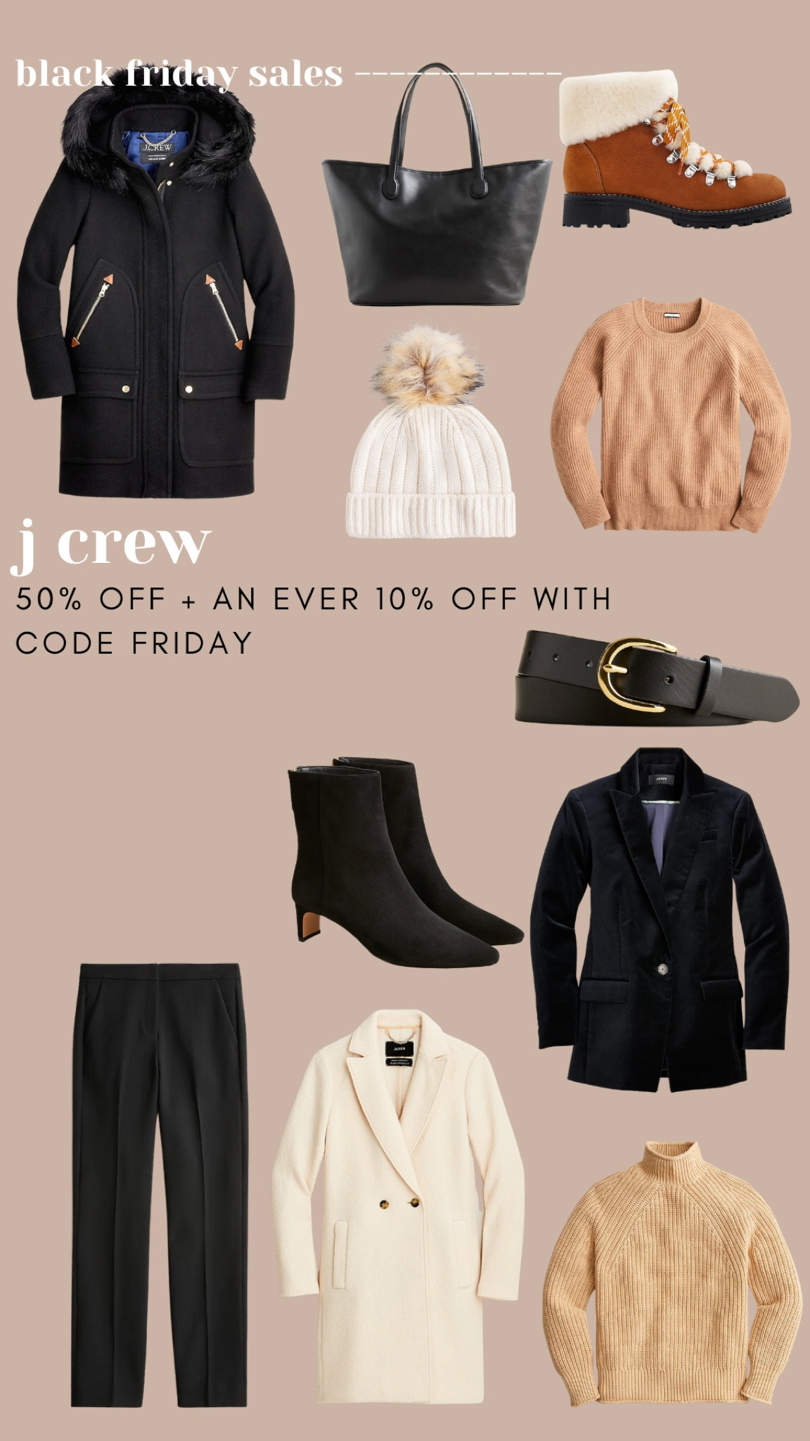 J crew Black Friday sale - get up to 60% off using code FRIDAY 

#LTKsalealert #LTKunder100 #LTKCyberweek