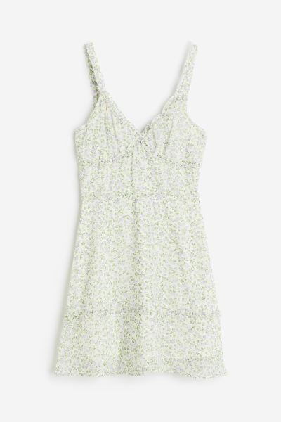 Ruffle-trimmed Tie-detail Dress - Cream/floral - Ladies | H&M US | H&M (US + CA)