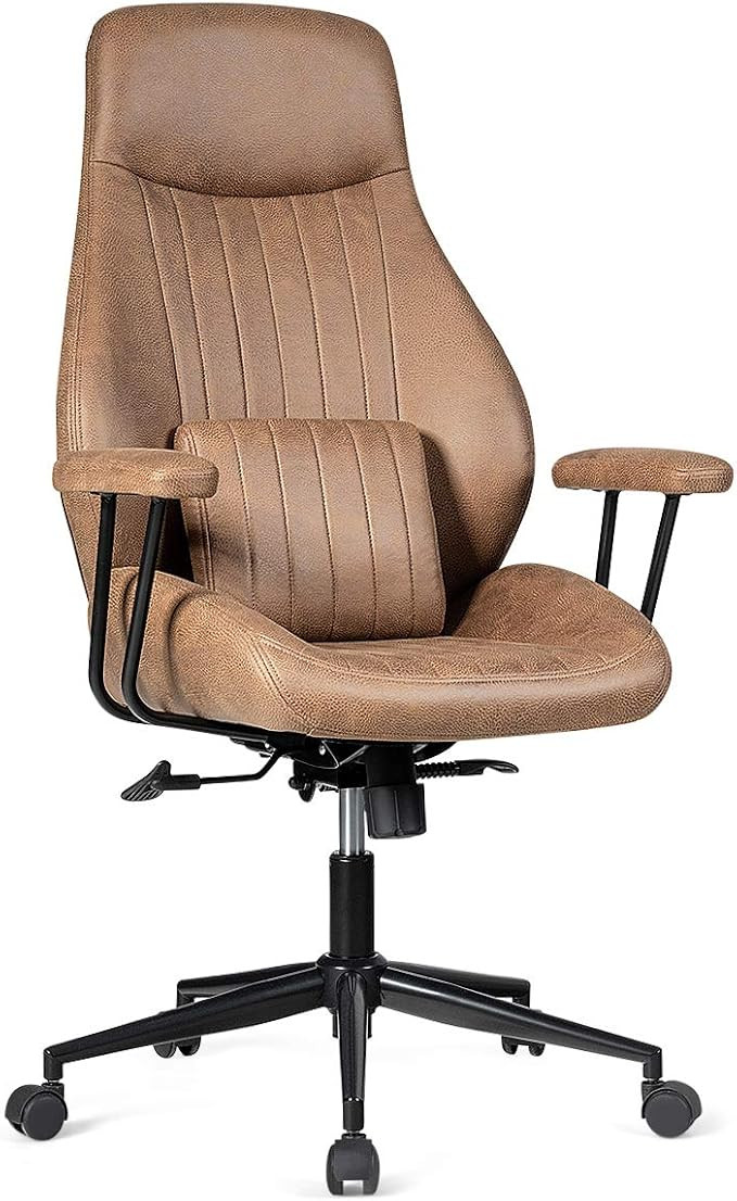 Giantex Ergonomic Office Chair, Suede Leather Office Chair w/Lumbar Cushion, High Back Computer D... | Amazon (US)