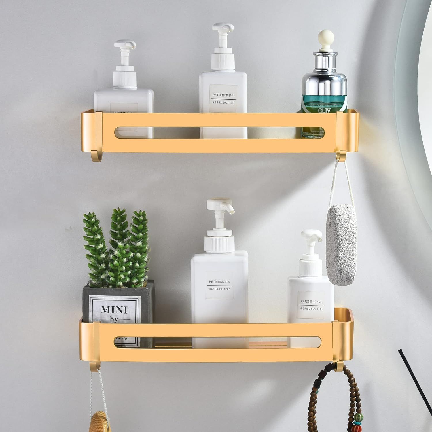 Shower Caddy No Drilling, Champagne Gold Bathroom Shelf Wall Mounted Adhesive Shower Organiser Sh... | Amazon (UK)