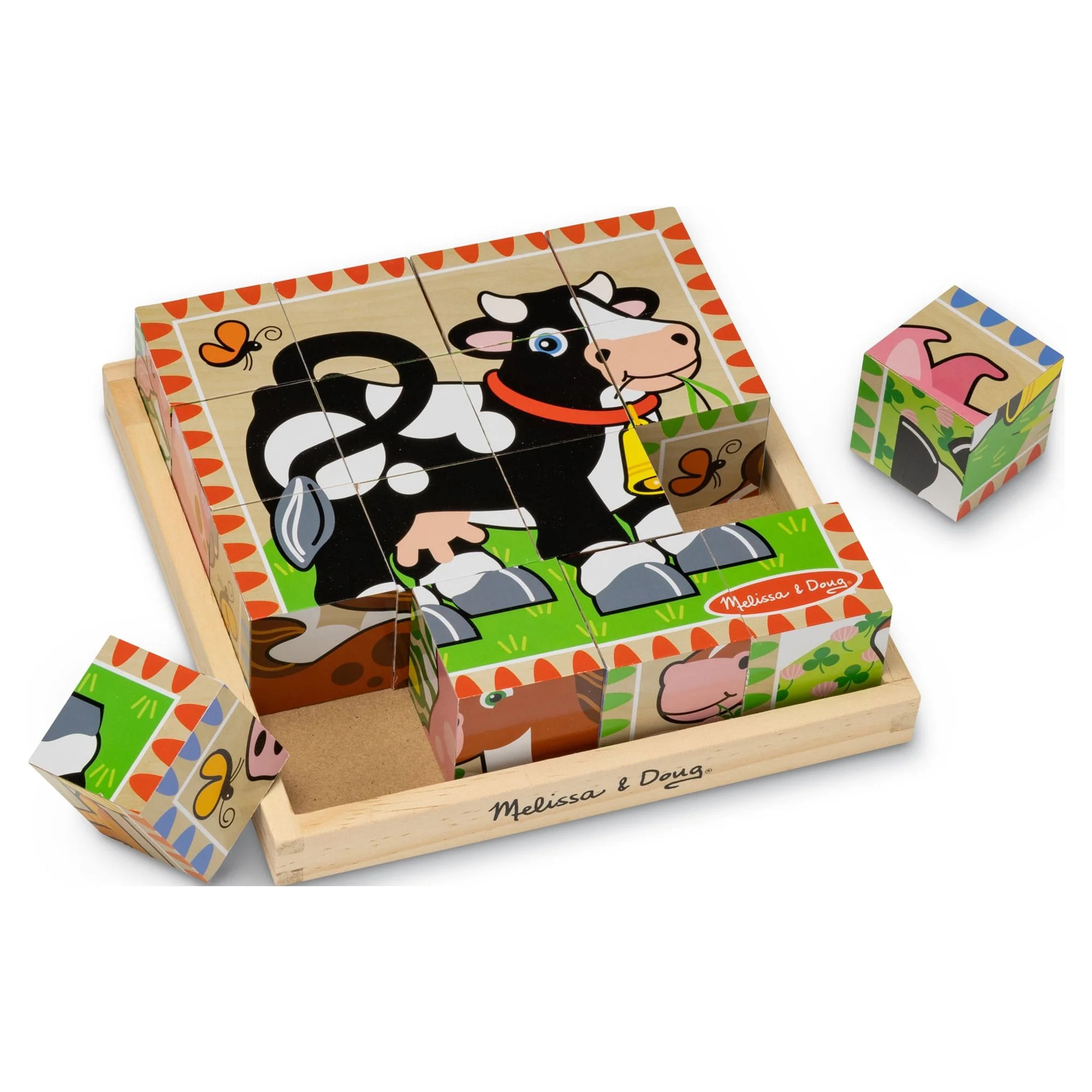 Melissa & Doug Farm Wooden Cube Puzzle With Storage Tray - 6 Puzzles in 1 (16 pcs) - FSC Certifie... | Walmart (US)