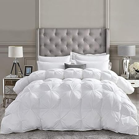 DOWNCOOL Bed Feather Comforter King Filled with Feather & Down, Gray Quilted Feather Comforter with  | Amazon (US)