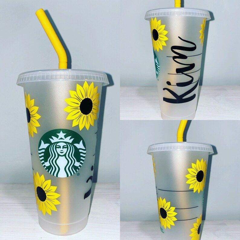 Sunflower Starbucks Coffee Cup, Starbucks Cold Cup, Gift, personalized sunflower cup | Etsy (US)