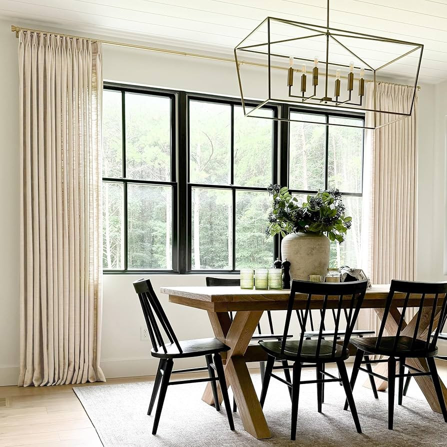 TWOPAGES Pinch Pleated Curtain 90 Inches Long Sand Beige Faux Linen Textured Curtain for Living R... | Amazon (US)