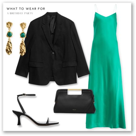 Evening outfit inspo 

Green midi dress, black blazer, heels, demellier clutch bag, gold drop earrings 

#LTKSeasonal #LTKeurope #LTKstyletip