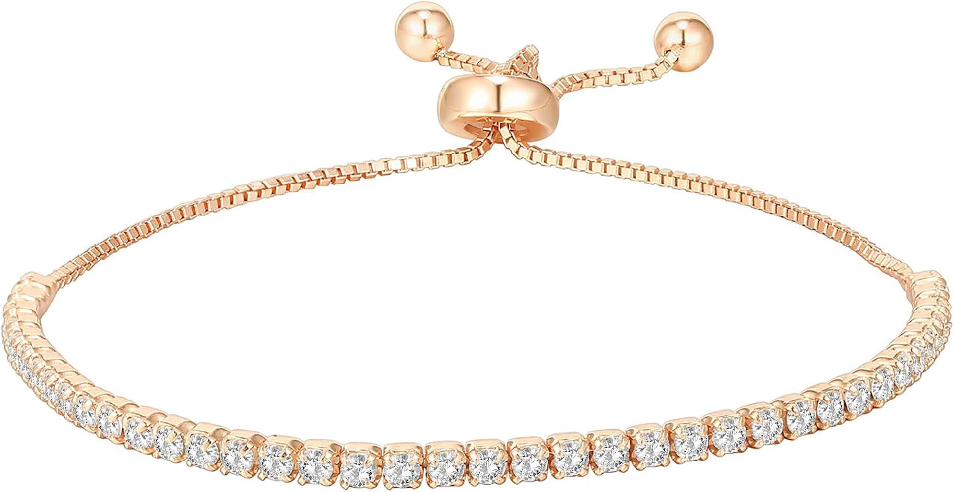 14K Gold Plated Cubic Zirconia Classic Tennis Bracelet for Women | Adjustable Slider | Amazon (US)