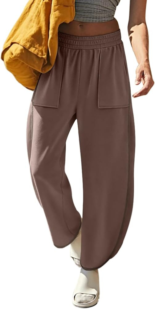 LASLULU Womens Baggy Wide Leg Sweatpants Casual Elastic High Waisted Palazzo Harem Pants with Poc... | Amazon (US)