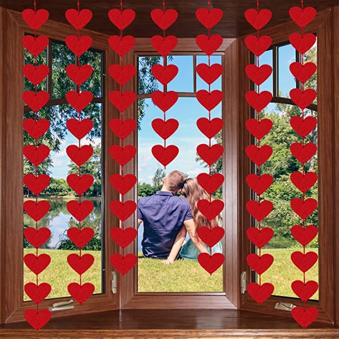 72 Red Hearts Felt Garland - NO DIY - Valentines Day Red Heart Hanging String Garland - Valentine... | Amazon (US)