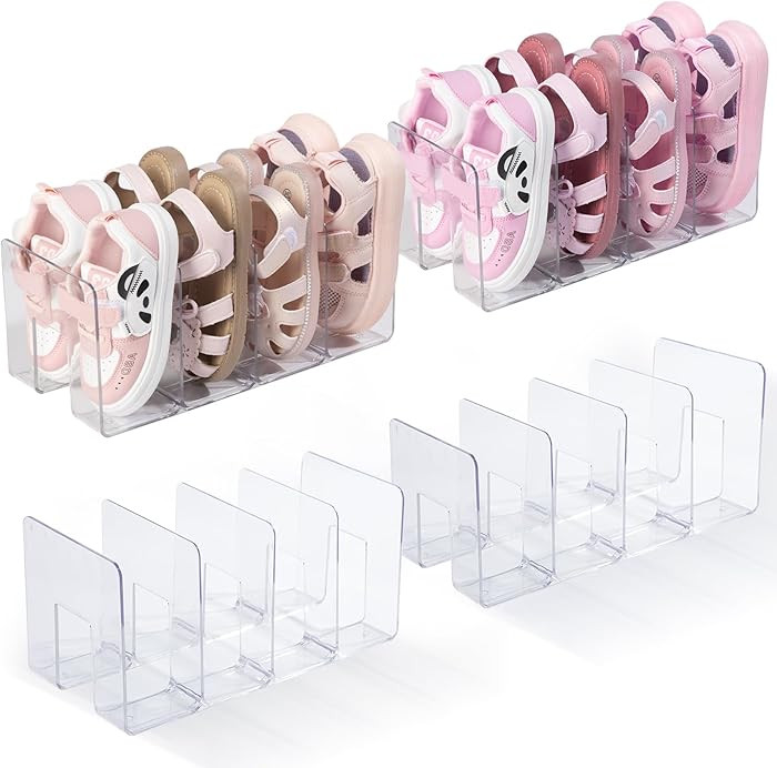 4PACK Clear Acrylic Kids Shoe Rack for Closet Organizers and Storage, Small Clear Shoe Rack 4 Sec... | Amazon (US)