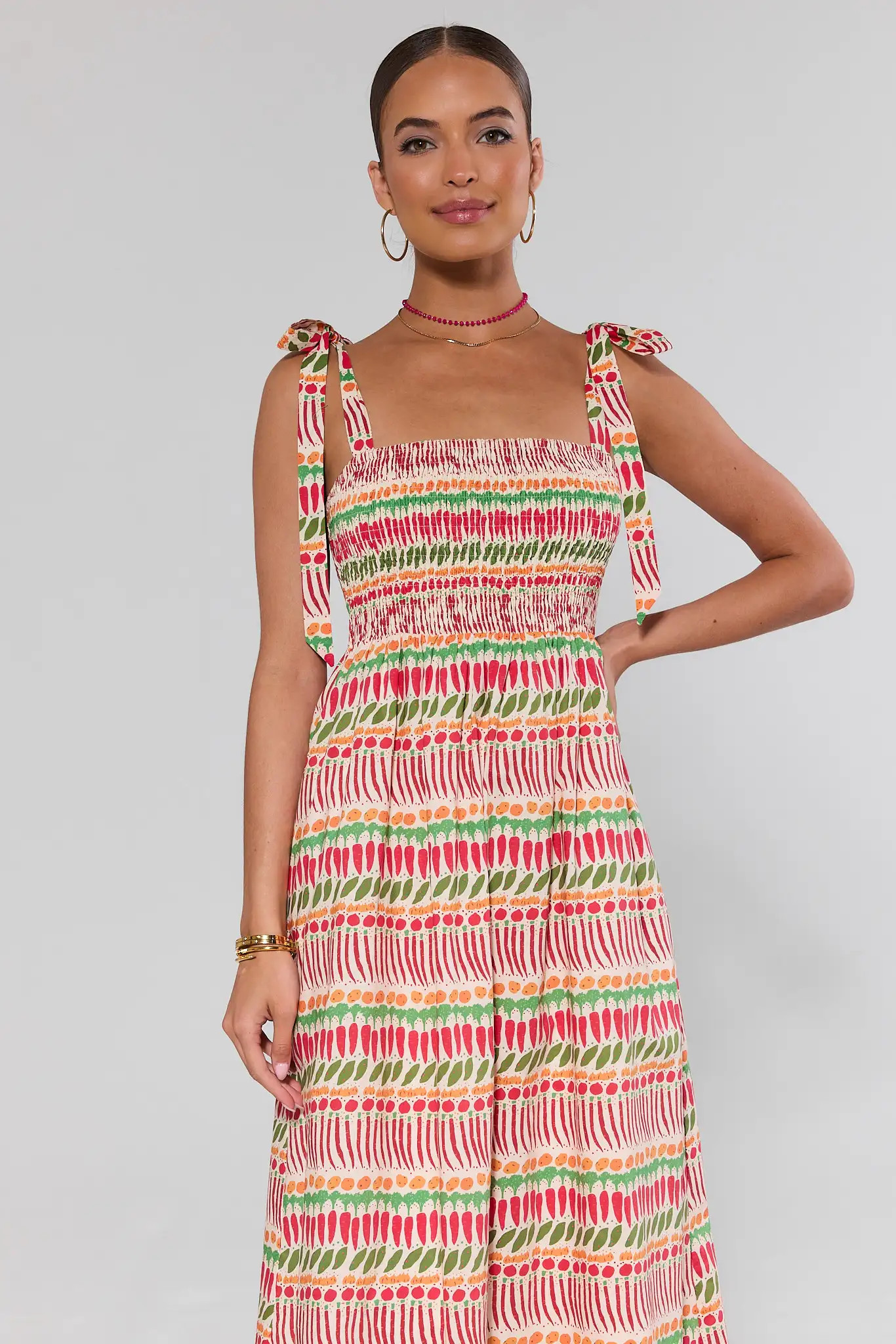 Multi Printed Smocked Maxi Dress | Avara