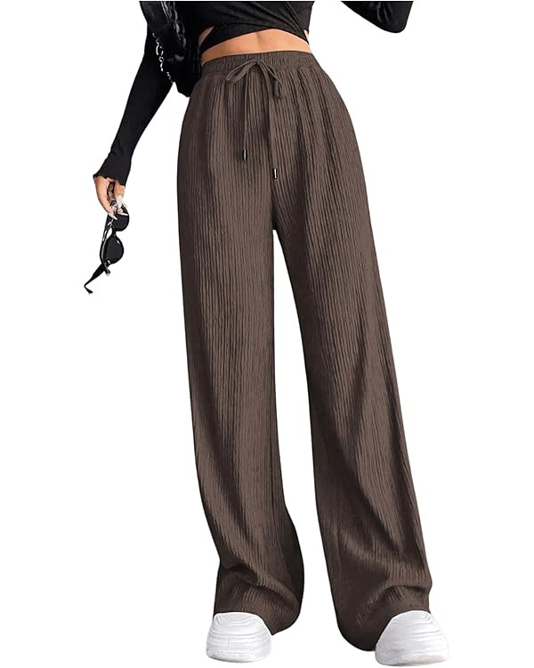 GORGLITTER Women's Wide Leg Ribbed Knit Pants High Waist Elastic Flare Palazzo Pants Trousers | Amazon (US)