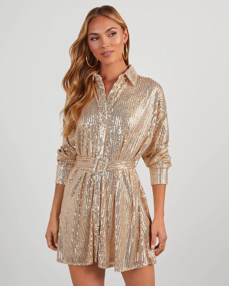 Brady Belted Sequin Mini Shirt Dress | VICI Collection