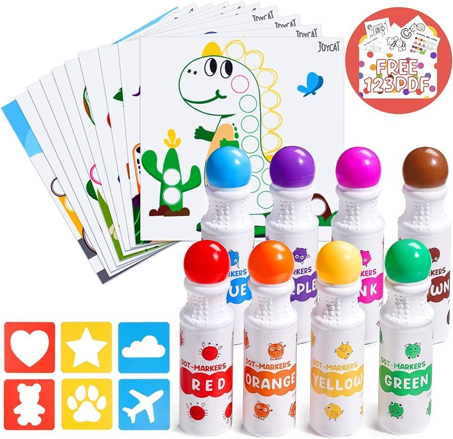 JoyCat Washable Dot Markers for Kids,8 Colors 2 fl.oz Non Toxic Dot Paint Markers with 10 colorin... | Amazon (US)