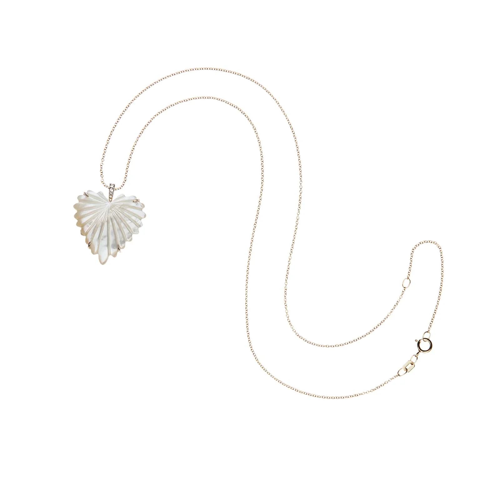 LOVE Carved Mother of Pearl Full Heart Pendant in Solid Gold | Jane Win