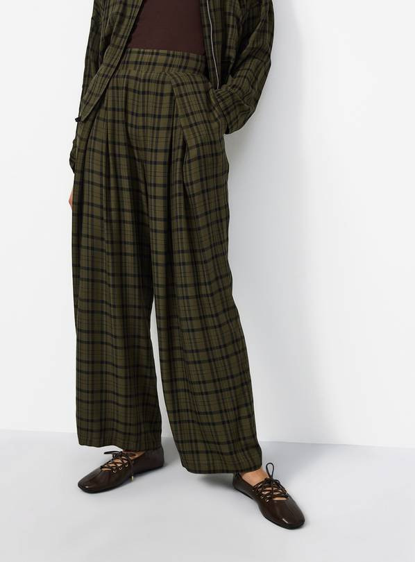 Buy Green Check Wide Leg Pleat Trousers 12 | Co-ords | Tu | Tu Clothing