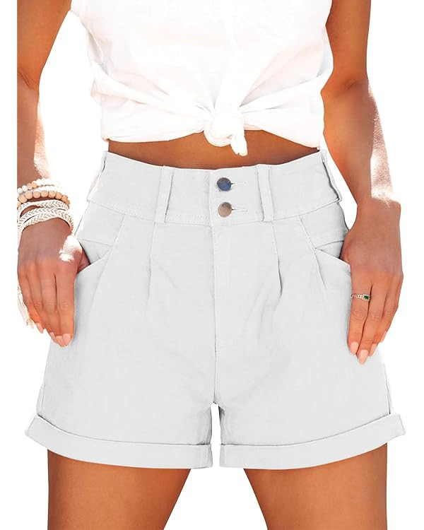 Hilltichu Womens Relaxed Fit Casual High Waist Pocketed Denim Shorts | Amazon (US)